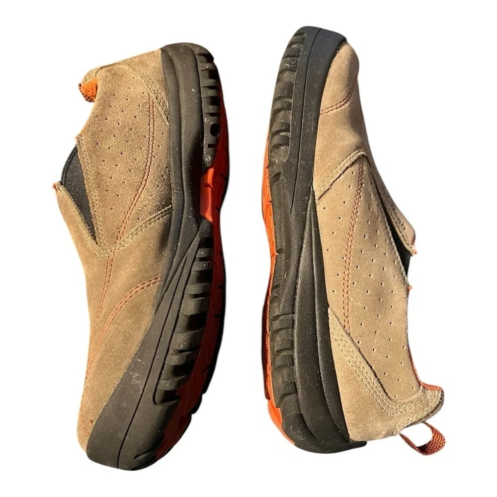 LL Bean Rugged Ridge Tan With Orange Suede Leather Loafers 287224 Size 8.5 M